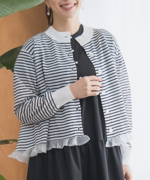 Sono（ソーノ）の「【SONO/ソーノ】[HIGH TWIST PL/LI]ムショワールカーディガン（ニット/セーター・レディース・ホワイト×ブラック/ブラック/ホワイト・F）」の4枚目の写真