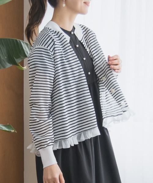 Sono（ソーノ）の「【SONO/ソーノ】[HIGH TWIST PL/LI]ムショワールカーディガン（ニット/セーター・レディース・ホワイト×ブラック/ブラック/ホワイト・F）」の5枚目の写真