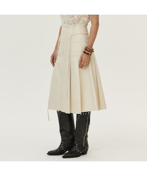 KUME(クメ)の「Front Pocket Pleated Cotton Skirt, Ecru(スカート・レディース・その他・SMALL/MEDIUM/LARGE)」の1枚目の写真
