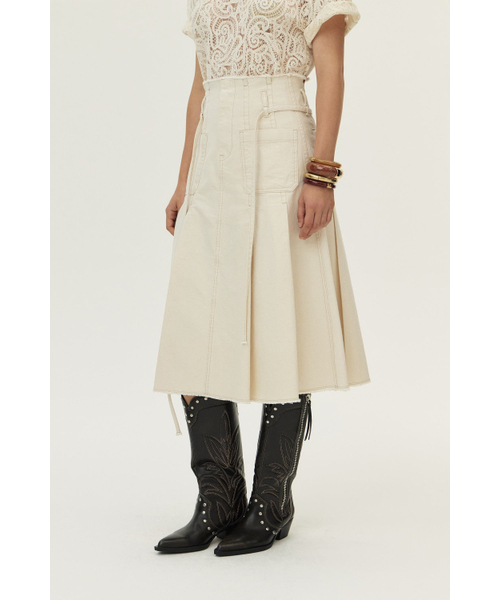 KUME(クメ)の「Front Pocket Pleated Cotton Skirt, Ecru(スカート・レディース・その他・SMALL/MEDIUM/LARGE)」の2枚目の写真
