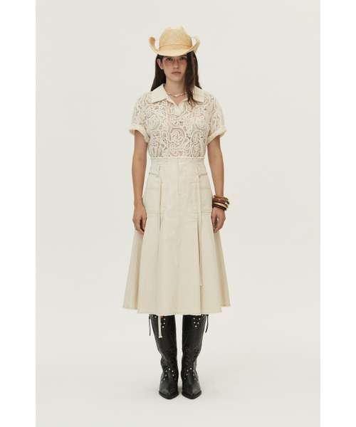 KUME(クメ)の「Front Pocket Pleated Cotton Skirt, Ecru(スカート・レディース・その他・SMALL/MEDIUM/LARGE)」の3枚目の写真
