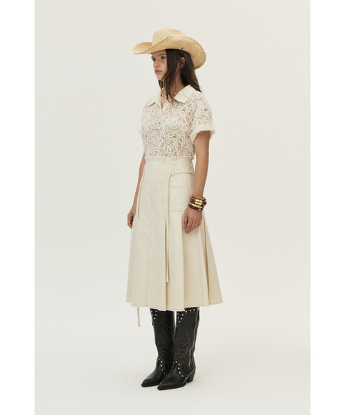 KUME(クメ)の「Front Pocket Pleated Cotton Skirt, Ecru(スカート・レディース・その他・SMALL/MEDIUM/LARGE)」の4枚目の写真