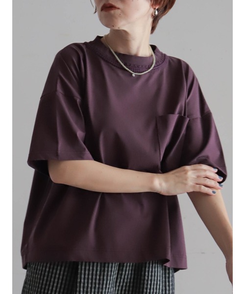 FIL DE FER(フィルデフェール)の「【予約】かぎ針ネック綿ポリ ワイドP/O(Tシャツ/カットソー・レディース・ホワイト/パープル・FREE)」の2枚目の写真
