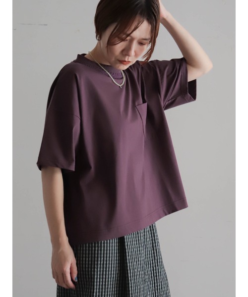 FIL DE FER(フィルデフェール)の「【予約】かぎ針ネック綿ポリ ワイドP/O(Tシャツ/カットソー・レディース・ホワイト/パープル・FREE)」の10枚目の写真