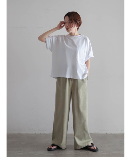 FIL DE FER(フィルデフェール)の「【予約】かぎ針ネック綿ポリ ワイドP/O(Tシャツ/カットソー・レディース・ホワイト/パープル・FREE)」の7枚目の写真
