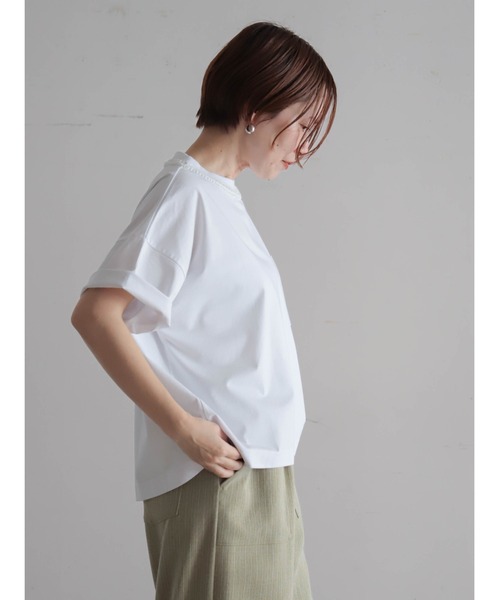 FIL DE FER(フィルデフェール)の「【予約】かぎ針ネック綿ポリ ワイドP/O(Tシャツ/カットソー・レディース・ホワイト/パープル・FREE)」の3枚目の写真