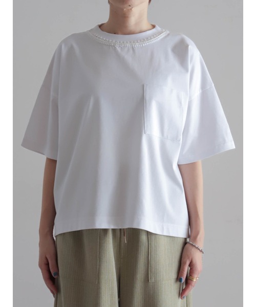 FIL DE FER(フィルデフェール)の「【予約】かぎ針ネック綿ポリ ワイドP/O(Tシャツ/カットソー・レディース・ホワイト/パープル・FREE)」の17枚目の写真