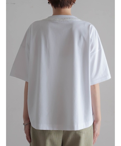 FIL DE FER(フィルデフェール)の「【予約】かぎ針ネック綿ポリ ワイドP/O(Tシャツ/カットソー・レディース・ホワイト/パープル・FREE)」の19枚目の写真