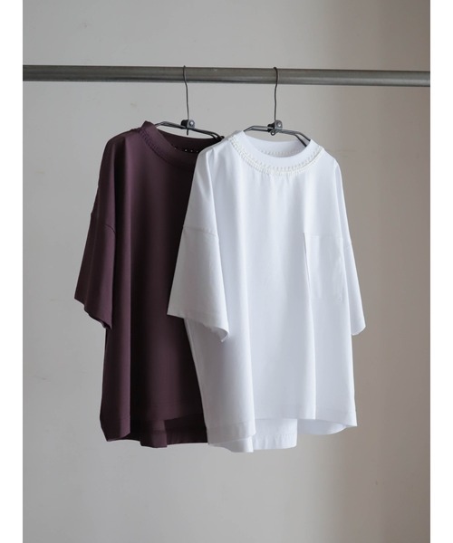 FIL DE FER(フィルデフェール)の「【予約】かぎ針ネック綿ポリ ワイドP/O(Tシャツ/カットソー・レディース・ホワイト/パープル・FREE)」の20枚目の写真