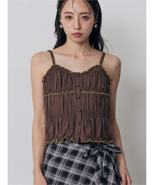 MURUA(ムルーア)の「バイカラーギャザーキャミソール(キャミソール・レディース・ブラウン/ホワイト/ブラック・FREE)」の3枚目の写真