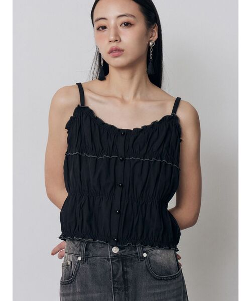 MURUA(ムルーア)の「バイカラーギャザーキャミソール(キャミソール・レディース・ブラウン/ホワイト/ブラック・FREE)」の2枚目の写真