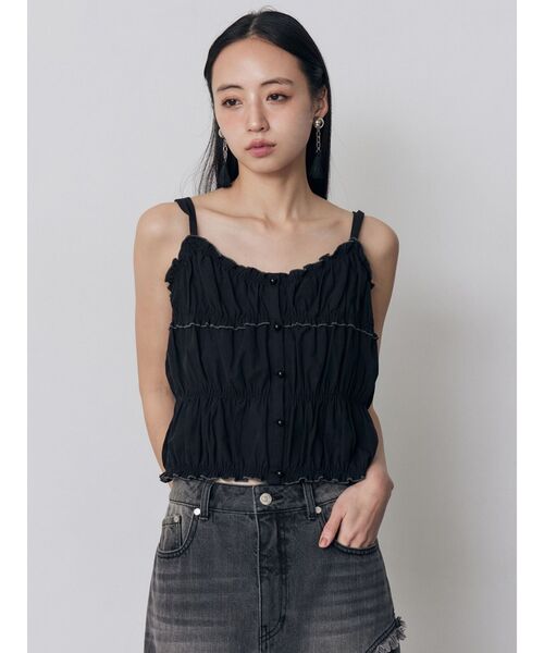 MURUA(ムルーア)の「バイカラーギャザーキャミソール(キャミソール・レディース・ブラウン/ホワイト/ブラック・FREE)」の4枚目の写真