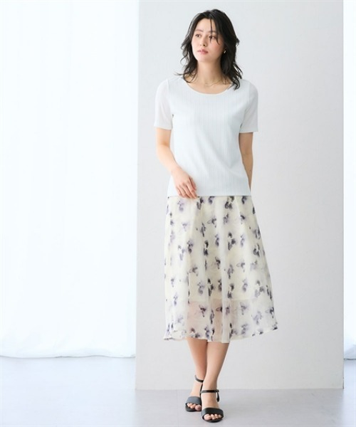7days Life Styling(セブンデイズライフスタイリング)の「【選べる首元デザイン】透け対策 ランダムリブダブルフロント半袖トップス(Tシャツ/カットソー・レディース・ホワイト系2/ホワイト系1/ブラック系1/ブラック系2・LL/L/3L/M)」の9枚目の写真