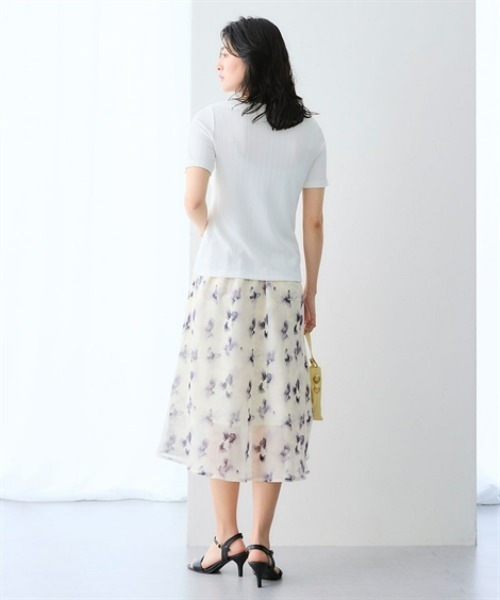 7days Life Styling(セブンデイズライフスタイリング)の「【選べる首元デザイン】透け対策 ランダムリブダブルフロント半袖トップス(Tシャツ/カットソー・レディース・ホワイト系2/ホワイト系1/ブラック系1/ブラック系2・LL/L/3L/M)」の10枚目の写真