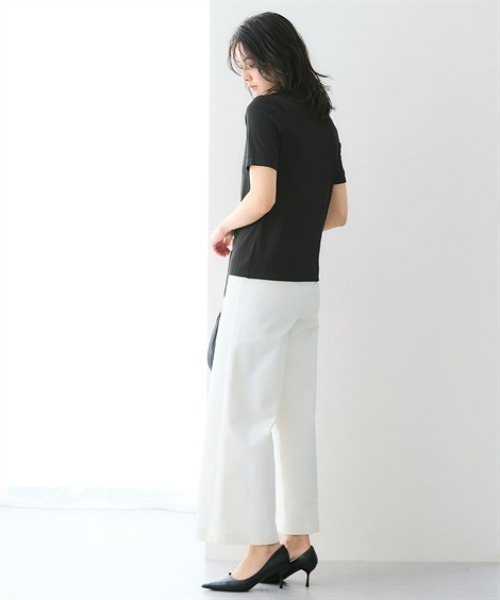 7days Life Styling(セブンデイズライフスタイリング)の「【選べる首元デザイン】透け対策 ランダムリブダブルフロント半袖トップス(Tシャツ/カットソー・レディース・ホワイト系2/ホワイト系1/ブラック系1/ブラック系2・LL/L/3L/M)」の13枚目の写真