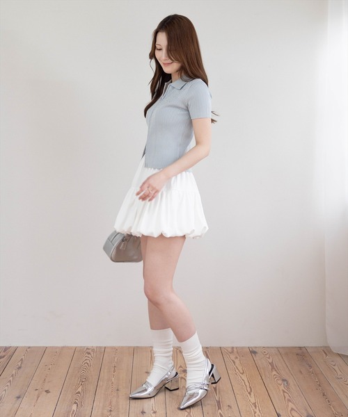 clear（クリア）の「ダブルジップ半袖ラインストーンニットトップス［骨格ウェーブ/カジュアル/Y2K］（ニット/セーター・レディース・オフホワイト/杢グレー/ブラック/グレー系その他・F）」の14枚目の写真