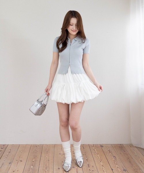 clear（クリア）の「ダブルジップ半袖ラインストーンニットトップス［骨格ウェーブ/カジュアル/Y2K］（ニット/セーター・レディース・オフホワイト/杢グレー/ブラック/グレー系その他・F）」の15枚目の写真