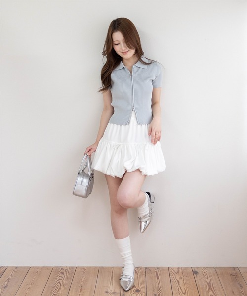 clear（クリア）の「ダブルジップ半袖ラインストーンニットトップス［骨格ウェーブ/カジュアル/Y2K］（ニット/セーター・レディース・オフホワイト/杢グレー/ブラック/グレー系その他・F）」の16枚目の写真