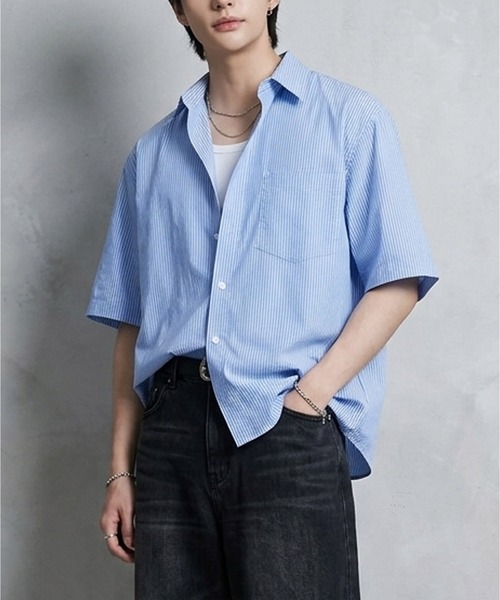 JOHNNY WOLF(ジョニーウルフ)の「ENVY クロップド ルーズ ボックス ベーシック シャツ / ショート丈(シャツ/ブラウス・メンズ・ブルー/ブラック/ホワイト・L/M/XL)」の3枚目の写真