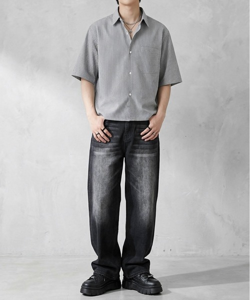 JOHNNY WOLF(ジョニーウルフ)の「ENVY クロップド ルーズ ボックス ベーシック シャツ / ショート丈(シャツ/ブラウス・メンズ・ブルー/ブラック/ホワイト・L/M/XL)」の20枚目の写真