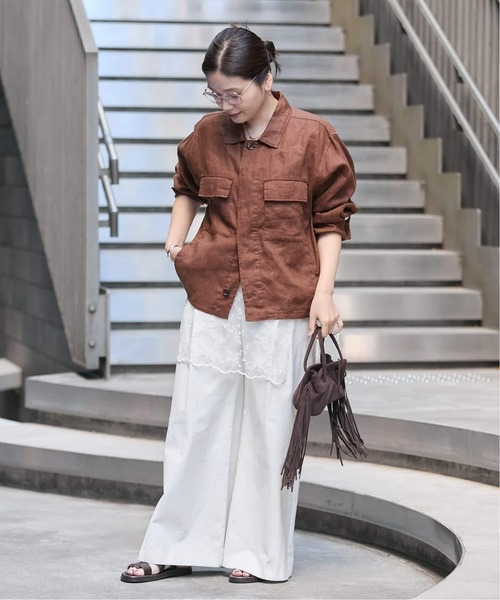 JOURNAL STANDARD(ジャーナルスタンダード)の「《追加2》リネンミリタリージャケット(ミリタリージャケット・レディース・ブラウン/ブラック/カーキ・FREE)」の5枚目の写真