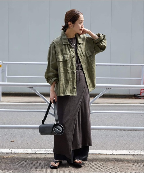 JOURNAL STANDARD(ジャーナルスタンダード)の「《追加2》リネンミリタリージャケット(ミリタリージャケット・レディース・ブラウン/ブラック/カーキ・FREE)」の6枚目の写真