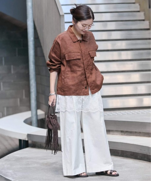 JOURNAL STANDARD(ジャーナルスタンダード)の「《追加2》リネンミリタリージャケット(ミリタリージャケット・レディース・ブラウン/ブラック/カーキ・FREE)」の14枚目の写真