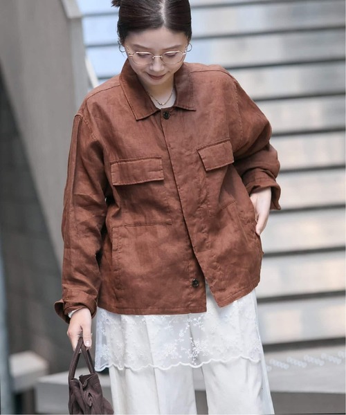 JOURNAL STANDARD(ジャーナルスタンダード)の「《追加2》リネンミリタリージャケット(ミリタリージャケット・レディース・ブラウン/ブラック/カーキ・FREE)」の16枚目の写真