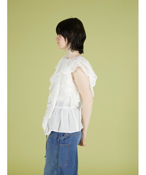 crinkle crinkle crinkle(クリンクルクリンクルクリンクル)の「【crinkle crinkle crinkle】 frill lace nosleeve blouse/フリルレースノースリーブブラウス(シャツ/ブラウス・レディース・ホワイト/グレー・FREE)」の7枚目の写真