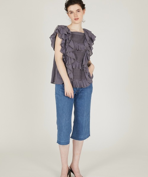 crinkle crinkle crinkle(クリンクルクリンクルクリンクル)の「【crinkle crinkle crinkle】 frill lace nosleeve blouse/フリルレースノースリーブブラウス(シャツ/ブラウス・レディース・ホワイト/グレー・FREE)」の5枚目の写真