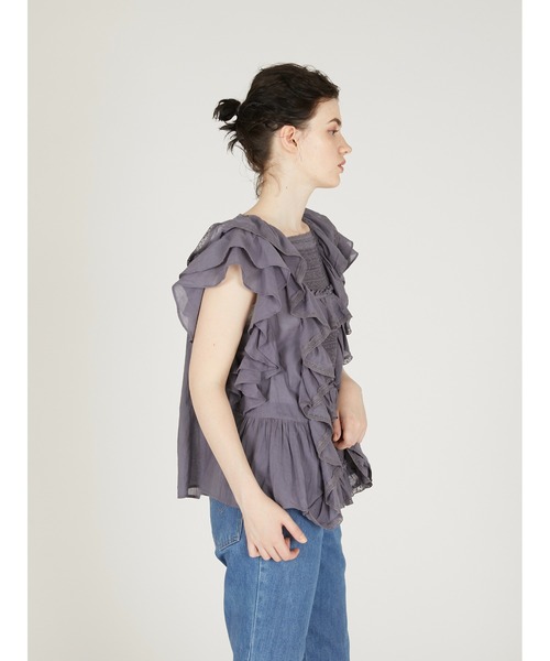 crinkle crinkle crinkle(クリンクルクリンクルクリンクル)の「【crinkle crinkle crinkle】 frill lace nosleeve blouse/フリルレースノースリーブブラウス(シャツ/ブラウス・レディース・ホワイト/グレー・FREE)」の4枚目の写真