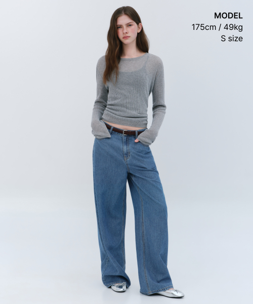 MUSINSA STANDARD WOMAN（ムシンサスタンダードウーマン）の「ウィメンズリネンブレンドリブシアニット[ミディアムグレー]（ニット/セーター・レディース・その他・X-SMALL/SMALL/MEDIUM/LARGE）」の2枚目の写真