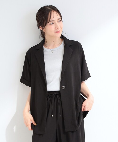 SHOO・LA・RUE(シューラルー)の「【S-LL/洗濯機可/セットアップ可】軽凛(かろりん) ひんやり半袖ジャケット(テーラードジャケット・レディース・ブラウン系その他/ライトベージュ/ブラック・04/03/02/01)」の21枚目の写真