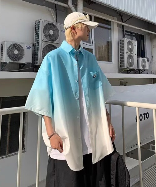 Ressaca（レサーカ）の「オーバーサイズグラデーションカラー半袖シャツ（シャツ/ブラウス・メンズ・グリーン/ブルー/ピンク/ブラック・L/XL/M）」の8枚目の写真