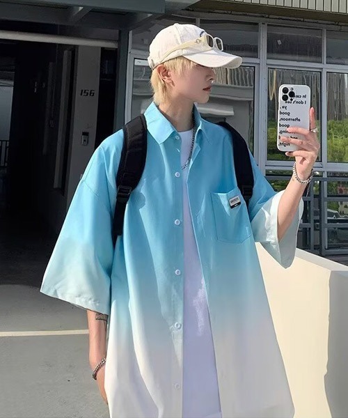 Ressaca（レサーカ）の「オーバーサイズグラデーションカラー半袖シャツ（シャツ/ブラウス・メンズ・グリーン/ブルー/ピンク/ブラック・L/XL/M）」の20枚目の写真