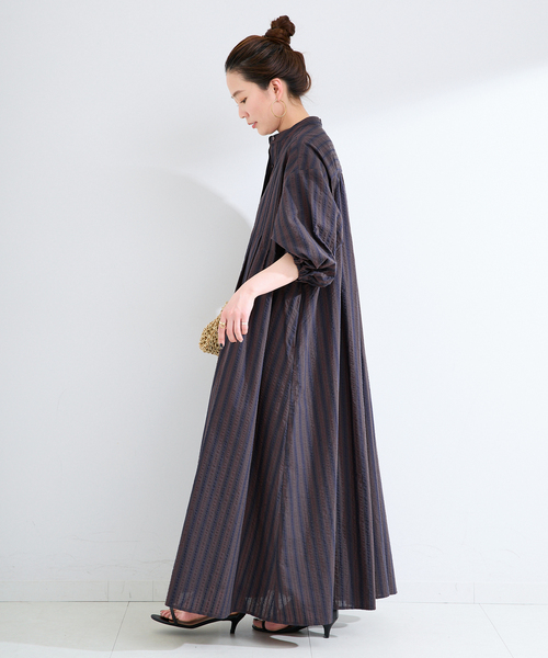 B.C STOCK(ベーセーストック)の「ウォッシャブル / ドビーストライプボリュームワンピース(シャツワンピース・レディース・サックスブルー/グリーン/ブラウン・FREE)」の13枚目の写真