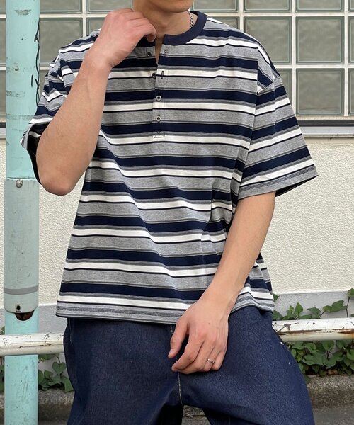 CIAOPANIC(チャオパニック)の「(ボーダー/無地)ヘンリーネックアソートTシャツ(Tシャツ/カットソー・レディース・チャコールグレー/グレー/オフホワイト/サックスブルー/ライトグレー/ブラウン・MEDIUM/LARGE)」の16枚目の写真