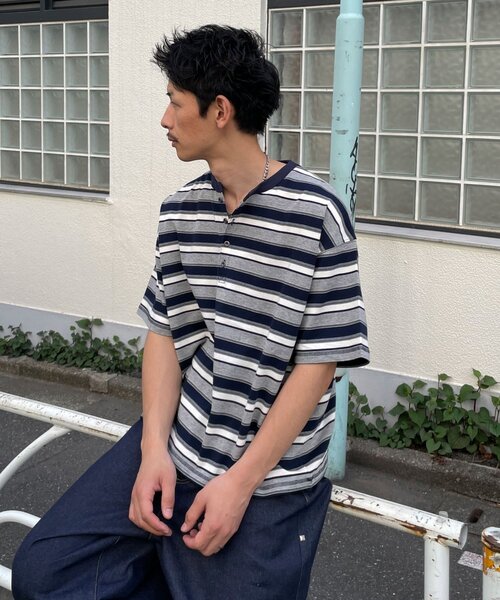 CIAOPANIC(チャオパニック)の「(ボーダー/無地)ヘンリーネックアソートTシャツ(Tシャツ/カットソー・レディース・チャコールグレー/グレー/オフホワイト/サックスブルー/ライトグレー/ブラウン・MEDIUM/LARGE)」の14枚目の写真