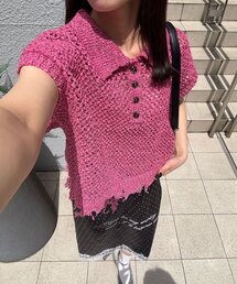 美品☆ペーパーヤーンニット☆ピンク ペーパーヤーンメッシュニット | 小柄・低身長女性向けファッション