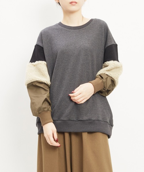 gomme(ゴム)の「アーム切替T(Tシャツ/カットソー・レディース・チャコールグレー/トップグレー/ブラック・MEDIUM)」の1枚目の写真