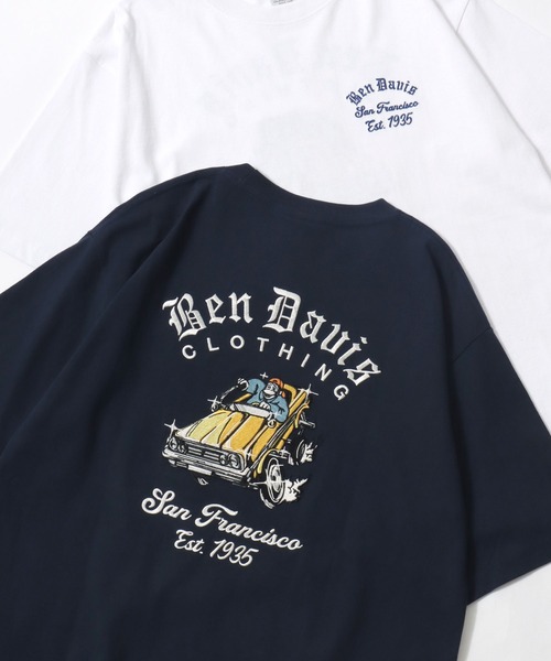 BEN DAVIS(ベンデイビス)の「BEN DAVIS/ベンデイビス LOWRIDE EMB TEE/オーバーサイズ ストリート バックプリント ロゴ ワンポイント刺繍 半袖Tシャツ/レディース メンズ(Tシャツ/カットソー・メンズ・ホワイト/ネイビー・M/L)」の1枚目の写真