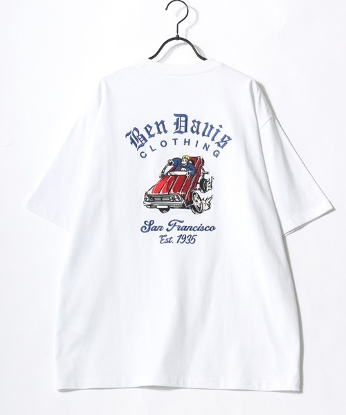 BEN DAVIS(ベンデイビス)の「BEN DAVIS/ベンデイビス LOWRIDE EMB TEE/オーバーサイズ ストリート バックプリント ロゴ ワンポイント刺繍 半袖Tシャツ/レディース メンズ(Tシャツ/カットソー・メンズ・ホワイト/ネイビー・M/L)」の8枚目の写真
