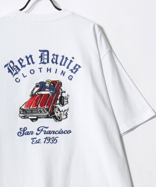 BEN DAVIS(ベンデイビス)の「BEN DAVIS/ベンデイビス LOWRIDE EMB TEE/オーバーサイズ ストリート バックプリント ロゴ ワンポイント刺繍 半袖Tシャツ/レディース メンズ(Tシャツ/カットソー・メンズ・ホワイト/ネイビー・M/L)」の4枚目の写真