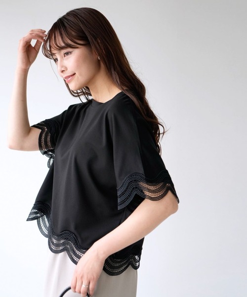 Ehre style（エーレスタイル）の「大人レースの一癖Tシャツ INなしで素敵！（Tシャツ/カットソー・レディース・ブラック/ホワイト・FREE）」の2枚目の写真