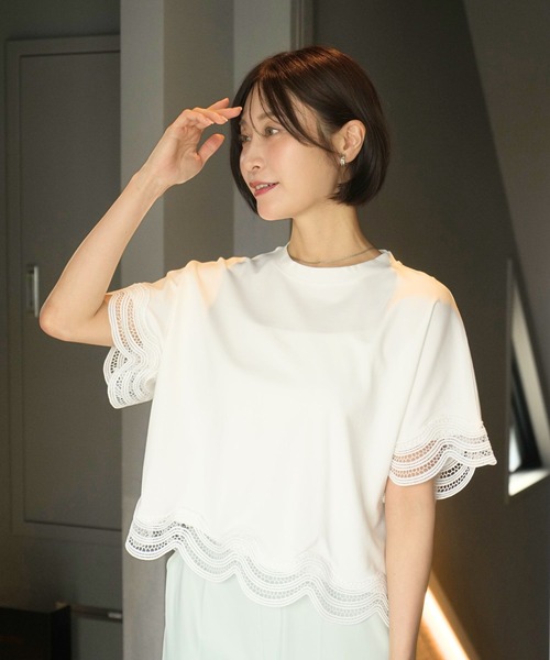 Ehre style（エーレスタイル）の「大人レースの一癖Tシャツ INなしで素敵！（Tシャツ/カットソー・レディース・ブラック/ホワイト・FREE）」の9枚目の写真