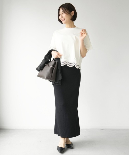 Ehre style（エーレスタイル）の「大人レースの一癖Tシャツ INなしで素敵！（Tシャツ/カットソー・レディース・ブラック/ホワイト・FREE）」の10枚目の写真