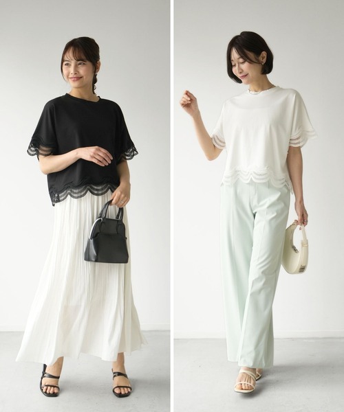 Ehre style（エーレスタイル）の「大人レースの一癖Tシャツ INなしで素敵！（Tシャツ/カットソー・レディース・ブラック/ホワイト・FREE）」の15枚目の写真