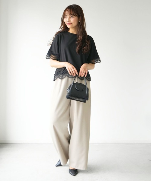 Ehre style（エーレスタイル）の「大人レースの一癖Tシャツ INなしで素敵！（Tシャツ/カットソー・レディース・ブラック/ホワイト・FREE）」の16枚目の写真