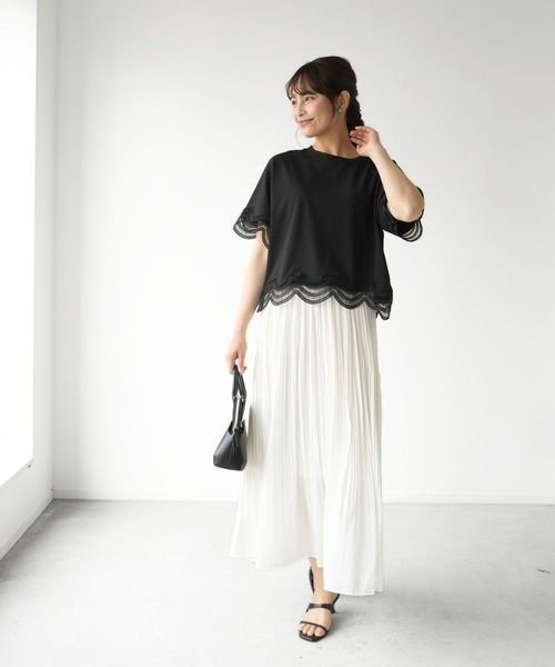 Ehre style（エーレスタイル）の「大人レースの一癖Tシャツ INなしで素敵！（Tシャツ/カットソー・レディース・ブラック/ホワイト・FREE）」の18枚目の写真