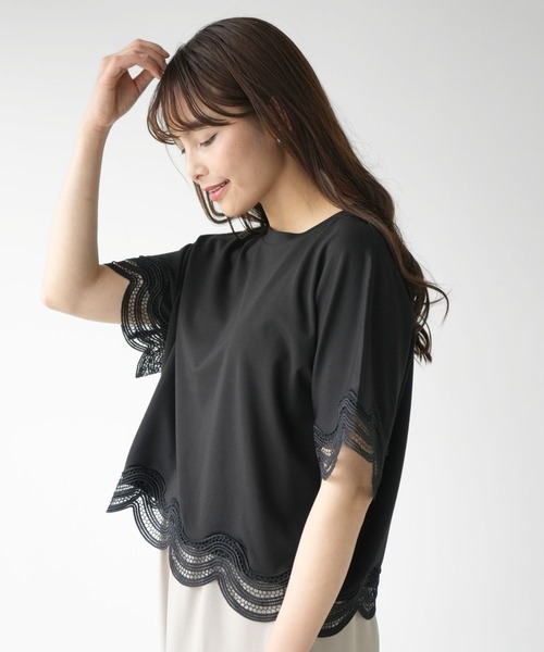 Ehre style（エーレスタイル）の「大人レースの一癖Tシャツ INなしで素敵！（Tシャツ/カットソー・レディース・ブラック/ホワイト・FREE）」の4枚目の写真